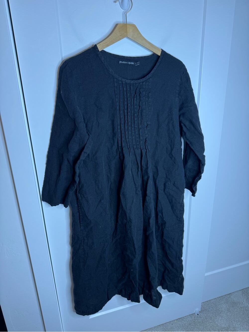 Gudrun Sjoden 100% Linen Black Midi Dress With Pockets Size Large